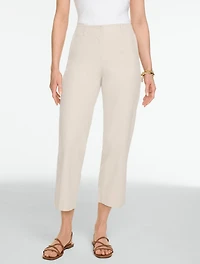 Stretch Linen Straight Crop Pants