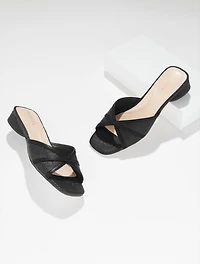 Val Block Heel Slides - Shimmer Raffia