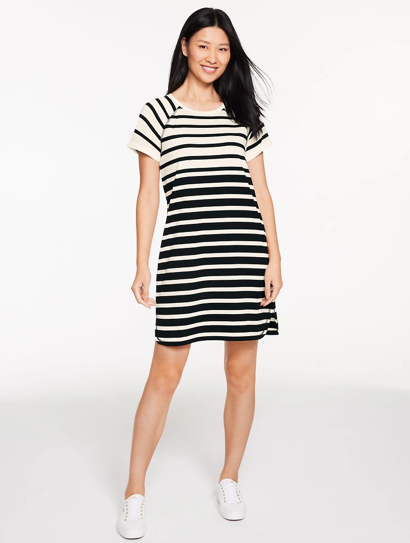 Luxe Jersey Raglan T-Shirt Dress - Thames Stripe