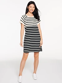 Luxe Jersey Raglan T-Shirt Dress - Thames Stripe