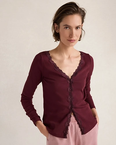 Resti Organic Cotton Rib Knit Lace Cardigan