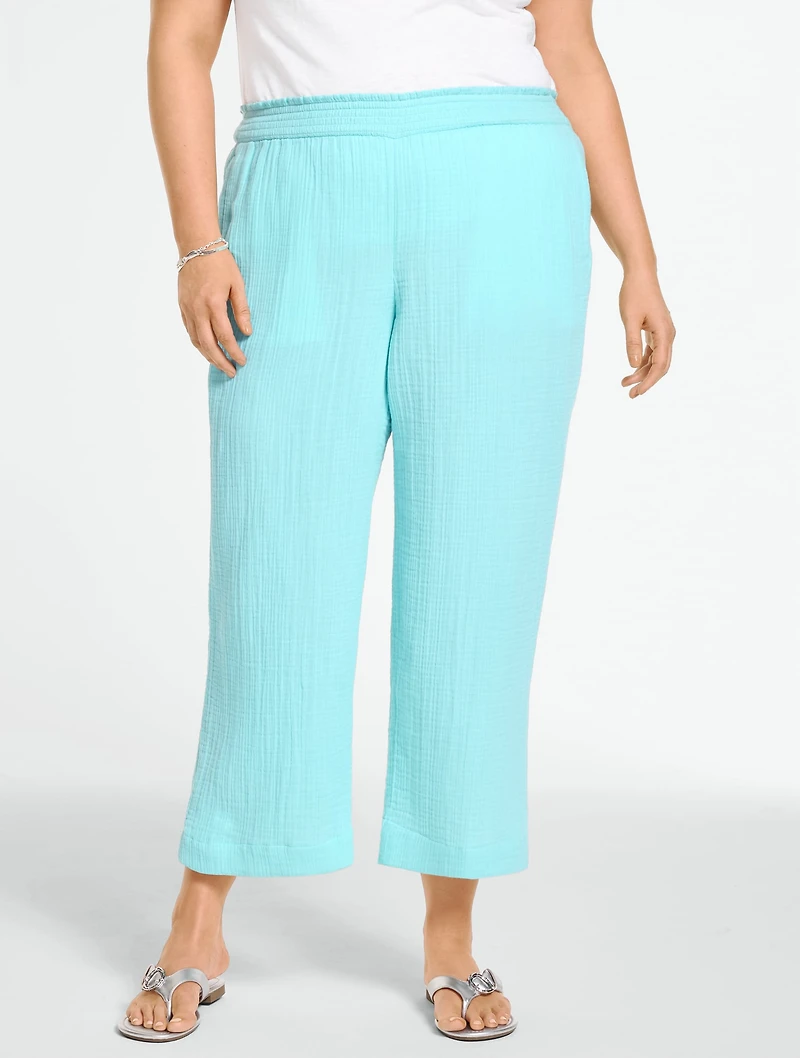 Cotton Gauze Straight Crop Pull-On Pants