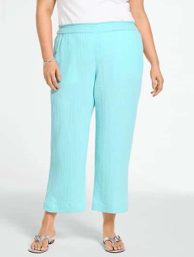 Cotton Gauze Straight Crop Pull-On Pants