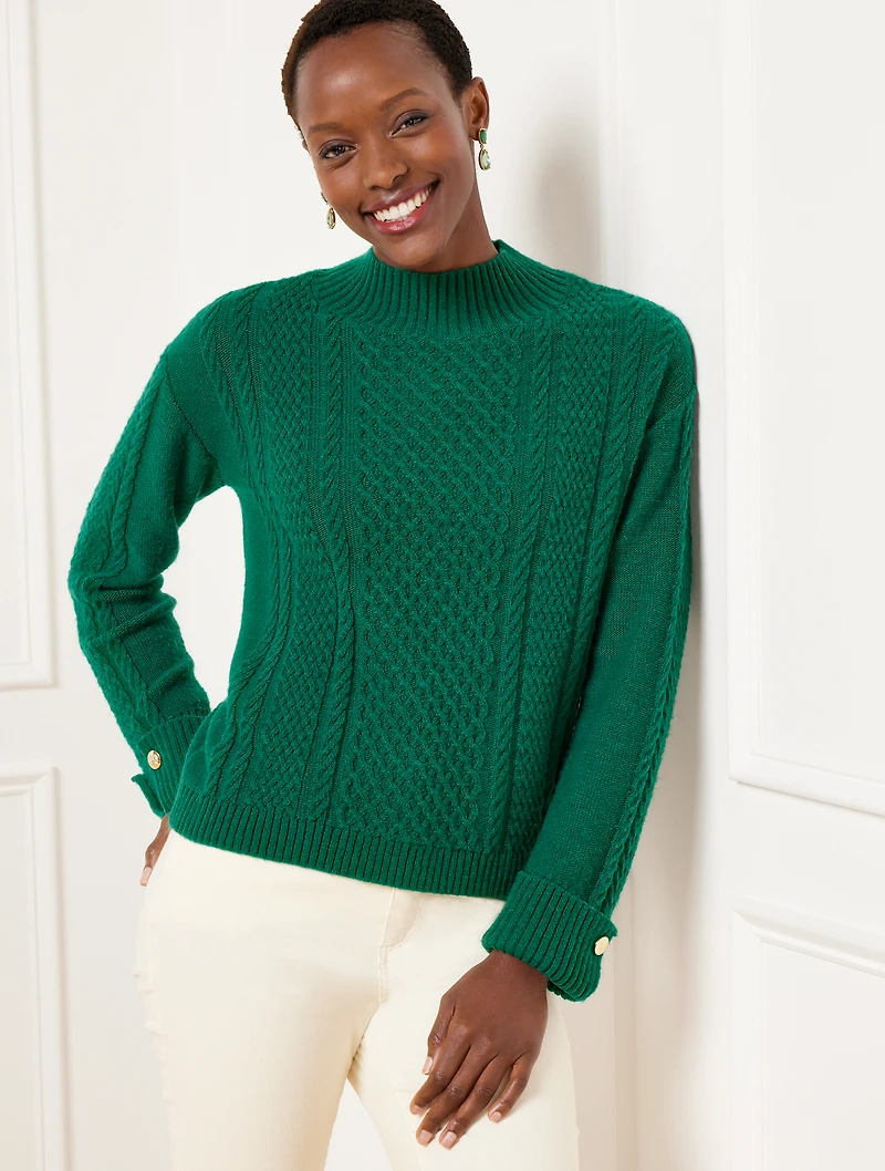Cable Knit Button Cuff Sweater