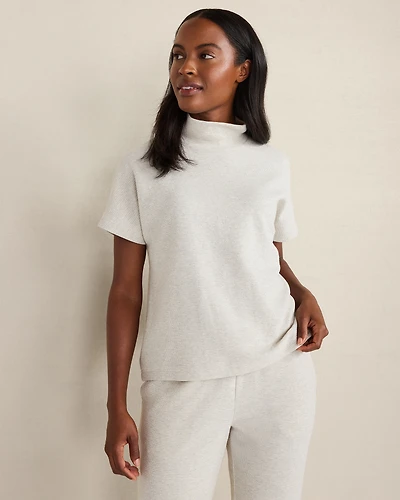 Cotton Blend Ottoman Rib Mock Neck Top