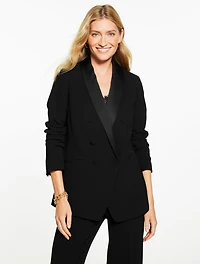 Polished Crepe Shawl Collar Blazer