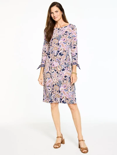 Effortless Jersey Bow Cuff Shift Dress - Paisley Bouquet