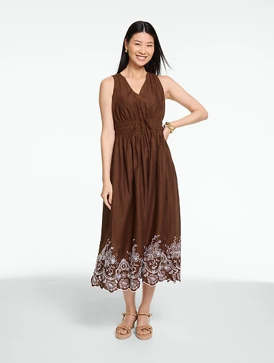 Dot Eyelet Fit & Flare Midi Dress