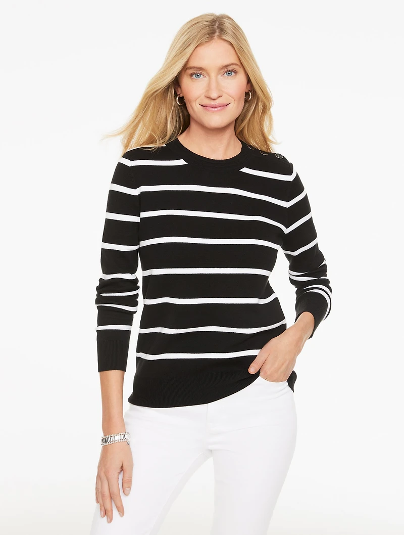 Button Crewneck Pullover - Stripe