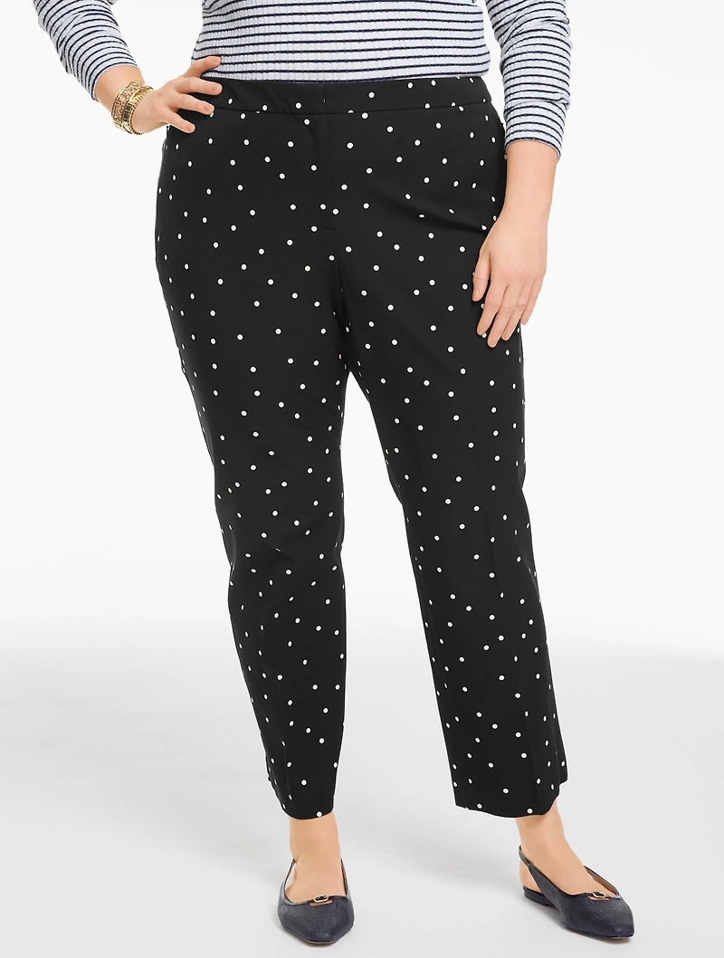 Cotton Bi-Stretch Straight Ankle Pants - Luminous Dot