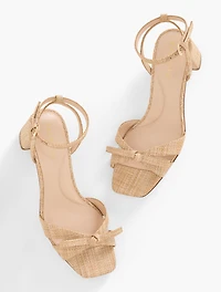Lily Raffia Block Heel Sandals - Frayed