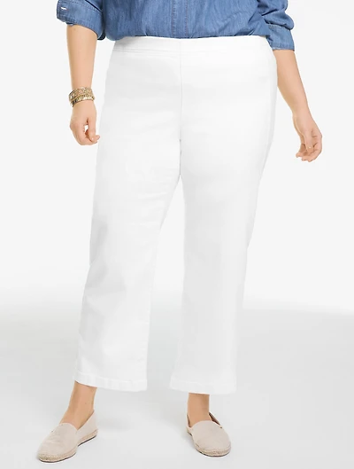 Wide Crop Pull-On Travel Jeans - White