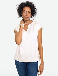 Soft Satin Charmeuse Split Neck Top