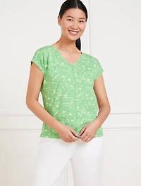 Supersoft Jersey V-Neck Tee - Seaside Villa