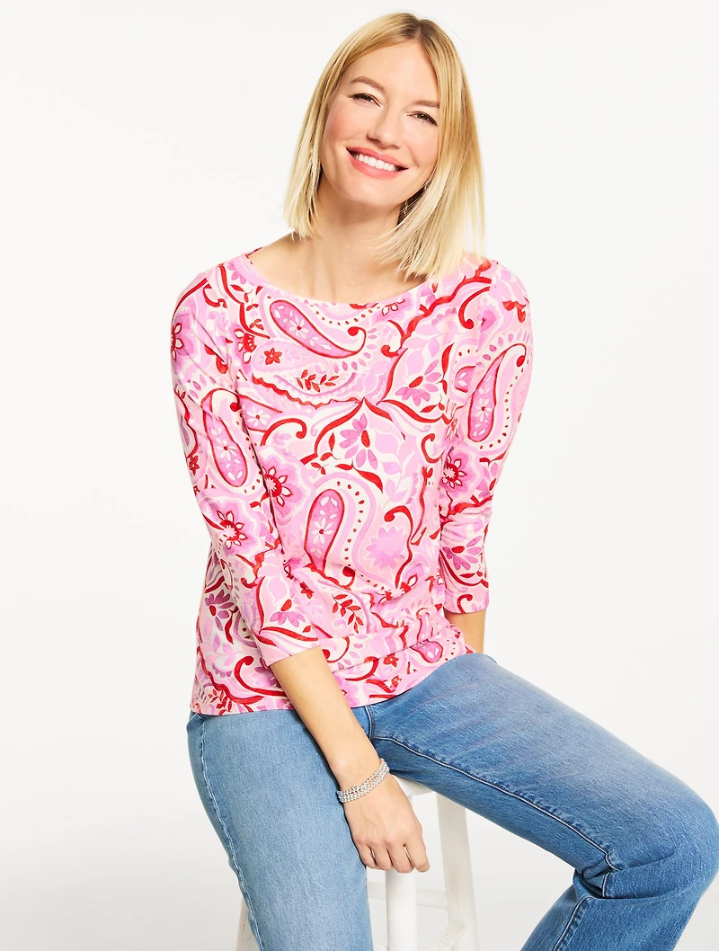 Bateau Neck Tee - Prancing Paisley
