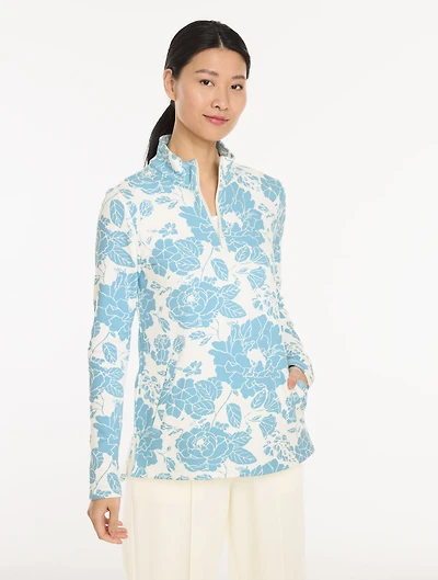 Cozy French Terry Half-Zip Pullover - Floral Field