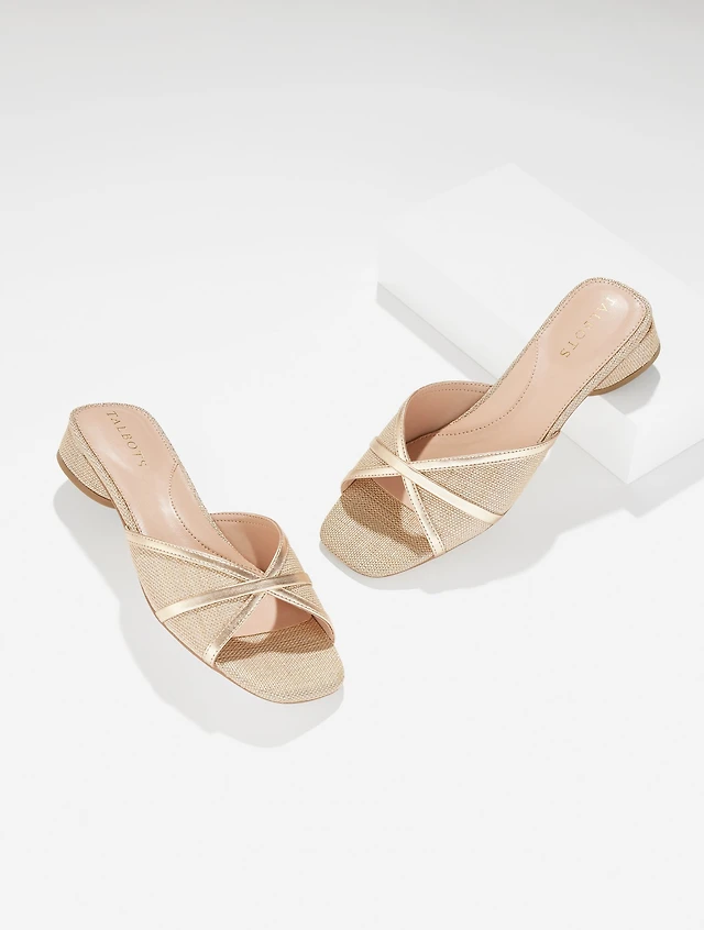 Val Block Heel Slides - Metallic Raffia