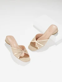 Val Block Heel Slides - Metallic Raffia