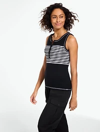 Draped Rib Henley Tank  - Sailaway Stripe