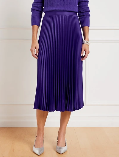 Pleated Satin Midi Skirt