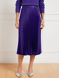 Pleated Satin Midi Skirt