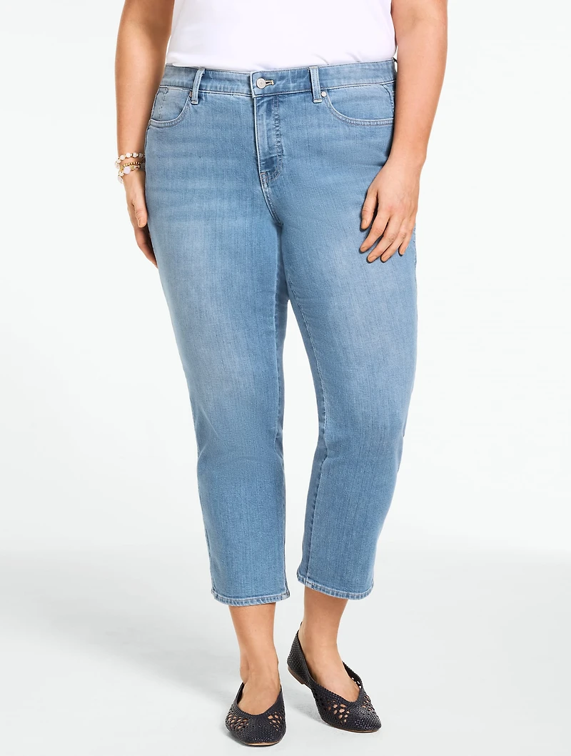 Straight Crop Scalloped Lightweight Jeans – Wave Wash