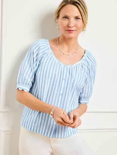Metallic Button Front Top - Delightful Stripe