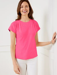 Smocked Shoulder Crewneck Tee