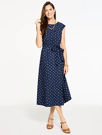 Cap Sleeve Poplin Fit & Flare Dress - Garden Dot