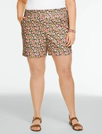 Washed Linen Pull-On Shorts - Strappy Floral