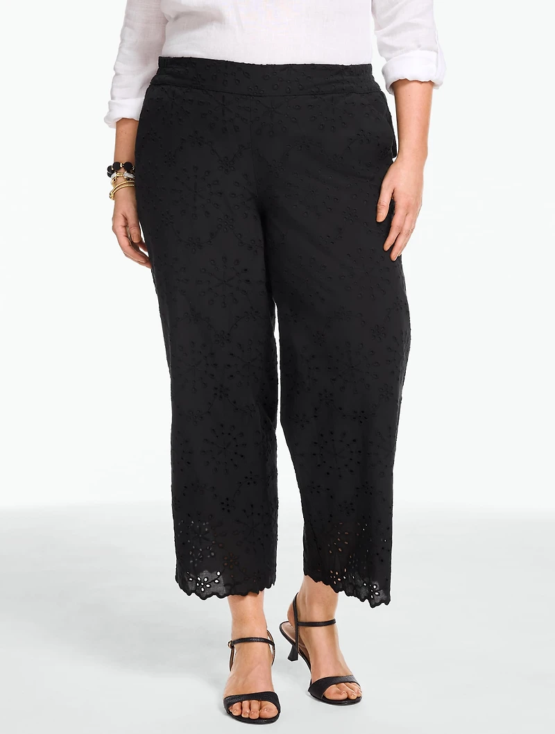 Eyelet Wide Crop Pull-On Pants - Daisy Medallion