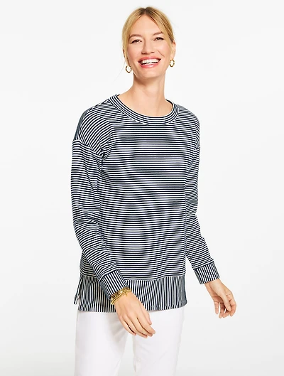 Ottoman Knit Crewneck Tunic Pullover - Soleil Stripe