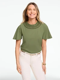 Embroidered Yoke Top