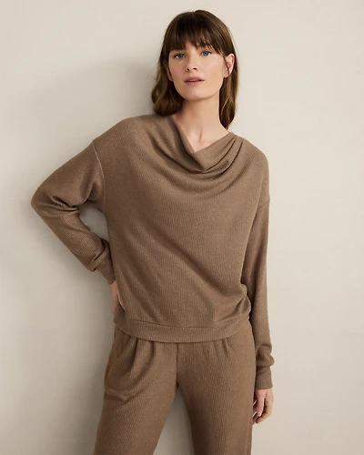 Brushed Rib Knit Drape Neck Top