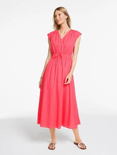 Extended Shoulder Fit & Flare Dress - Dobby Stripe