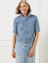 Short Sleeve Jean Jacket - Floral