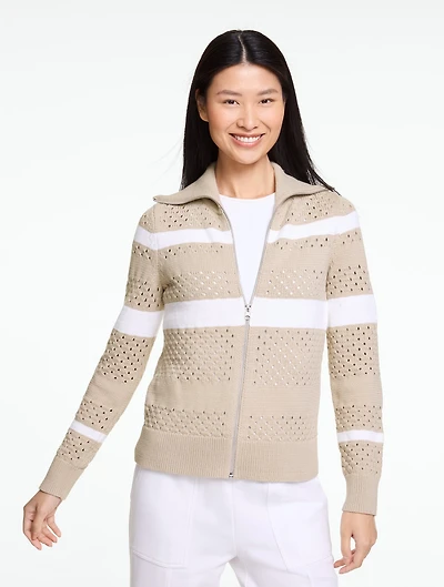 Open Stitch Sweater Jacket - Striped