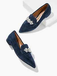 Scarlet Rhinestone Pointed Toe Loafers