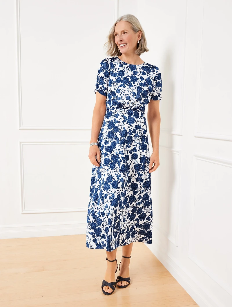 Satin Midi Dress - Blushing Roses