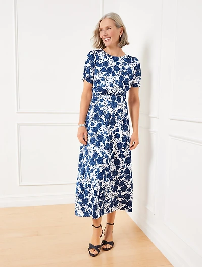 Satin Midi Dress - Blushing Roses