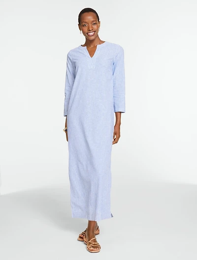 Linen Blend Kaftan Dress - Oyster Stripe