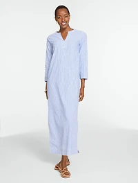 Linen Blend Kaftan Dress - Oyster Stripe