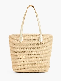 Metallic Leather Trim Straw Tote