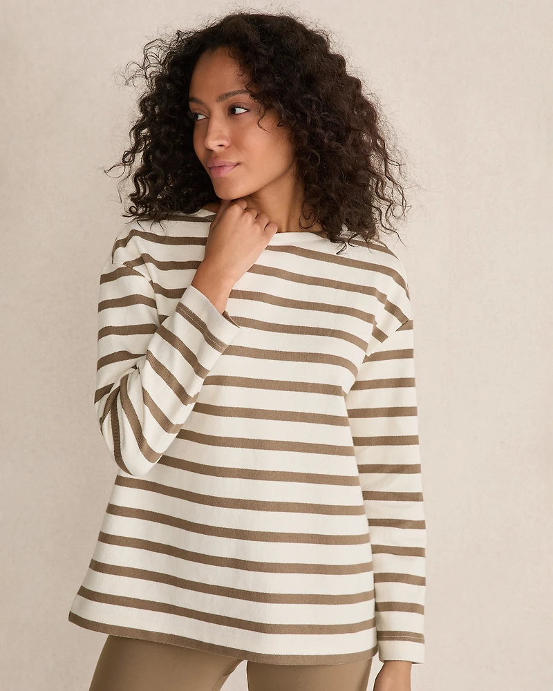 Organic Cotton Stripe Bateau Neck Top