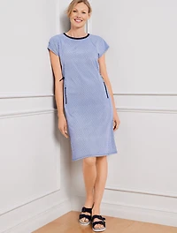 Lightweight Woven Stretch Bungee Cord Dress - Scallop