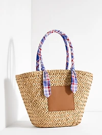 Fresh Madras Scarf Straw Tote
