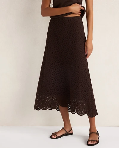 Cotton Crochet Scalloped Midi Skirt