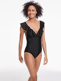 Aqua Club Ruffle V-Neck One-Piece Swimsuit