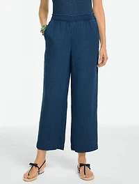 Cotton Gauze Straight Crop Pull-On Pants