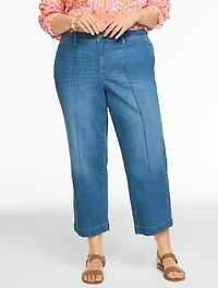 Wide Crop High Waist Lightweight Jeans - Freeport Wash